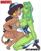 2009 Aladdin Avengers Cosplay Crossover Disney_(series) Lord_Santiago Marvel_Comics Princess_Aurora_(character) Princess_Jasmine She-Hulk_(Jennifer_Walters) Sleeping_Beauty_(film) Tigra // 700x868 // 139.0KB // jpg