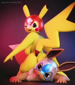 3D Animated Blender Eevee_(Pokémon) Pikachu_(Pokémon) Pikachu_Libre wo262 // 960x1080 // 972.2KB // webm
