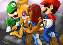 Adventures_of_Sonic_the_Hedgehog Crossover Dark_Mangaka Luigi Mario Sally_Acorn Super_Mario_Bros // 1023x724 // 748.7KB // png