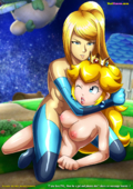 Crossover Metroid Princess_Peach Samus_Aran Super_Mario_Bros Super_Smash_Bros. YuriHaven.com // 1300x1837 // 2.0MB // png