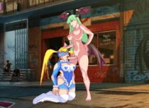 Animated Crossover Darkstalkers Morrigan_Aensland Mugen R._Mika Rainbow_Mika Street_Fighter Street_Fighter_V // 500x364 // 626.2KB // gif