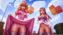 Crossover Princess_Peach Princess_Zelda Super_Mario_Bros Super_Smash_Bros. The_Legend_of_Zelda // 5000x2812 // 879.6KB // jpg