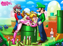Luigi Mario Princess_Peach Super_Mario_Bros Tekuho // 1598x1157 // 835.1KB // jpg