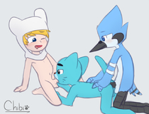 Adventure_Time Crossover Finn_the_Human Gumball_Watterson Mordecai Regular_Show The_Amazing_World_of_Gumball chibitracy // 950x724 // 263.2KB // png